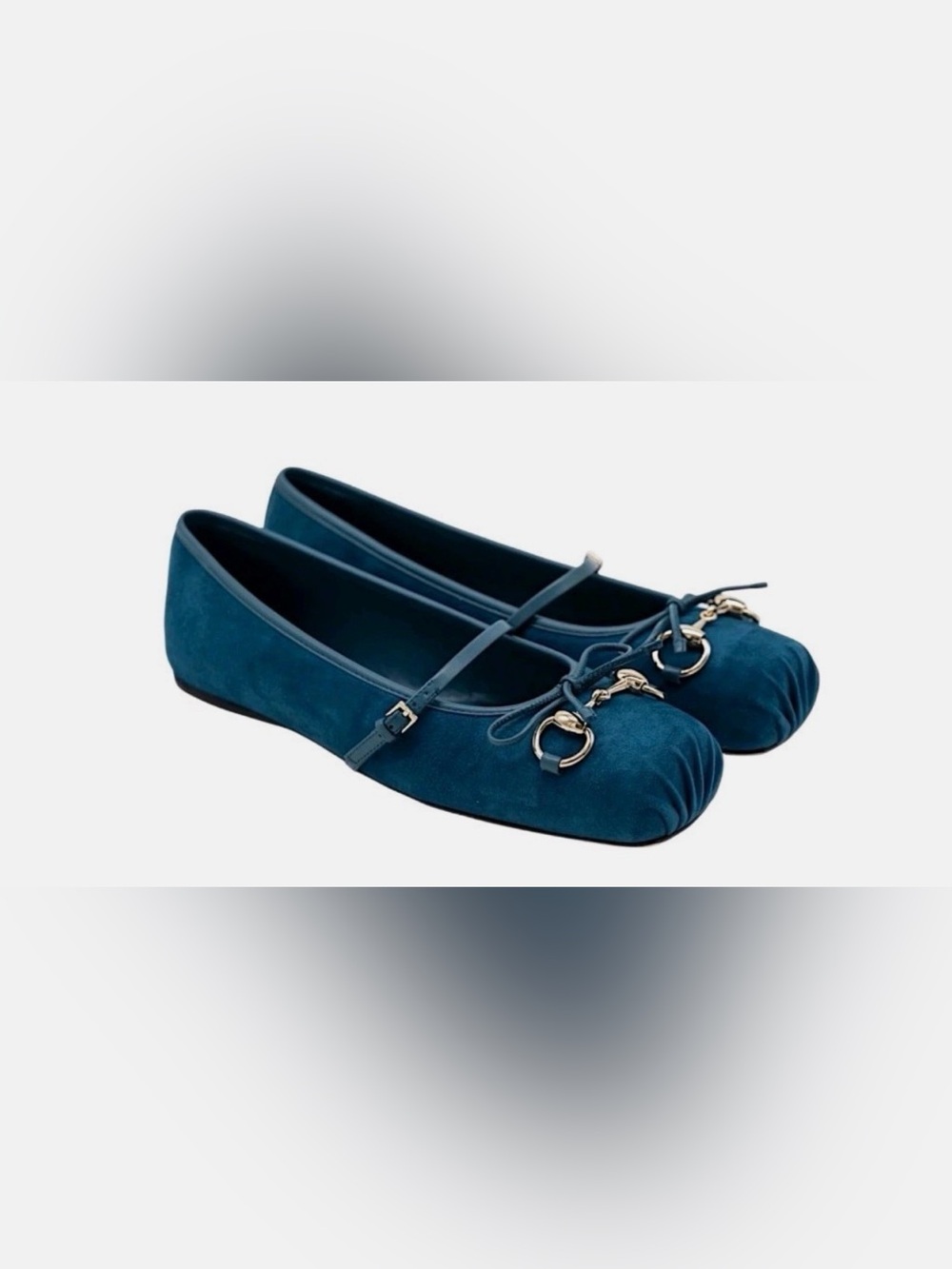 Gucci Horsebit Ballet Flats Blue Suede NIB